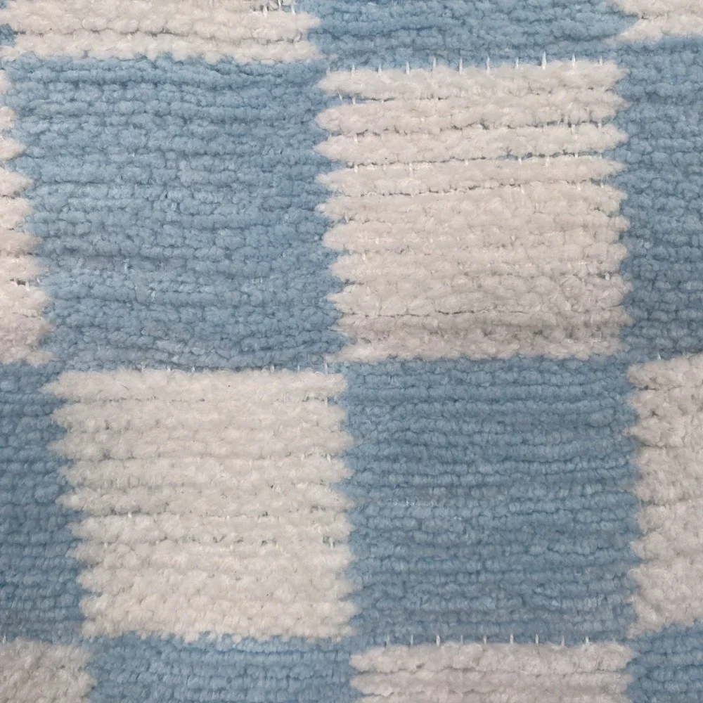 Nicole Miller Throw Blanket 50x70 Light Blue White Chenille Checkered Fringe